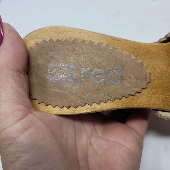 Vintage Tan Leather Wooden Platform Sandals Sz 7 Studded Open Toe Heel Brazil - Picture 12 of 16